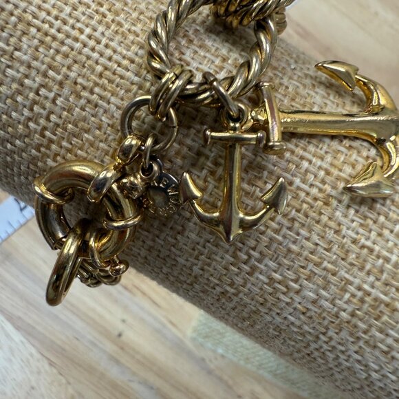 J Crew Gold-Tone Nautical Anchor Charm Bracelet With Twisted Rope Chain & Clasp - Picture 3 of 10